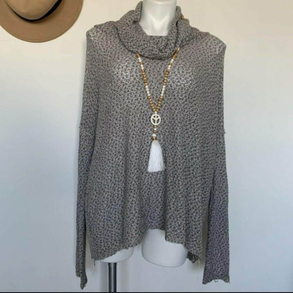 Anthropologie cowl neck poncho sweater bohemian MEDIUM Beige Gray